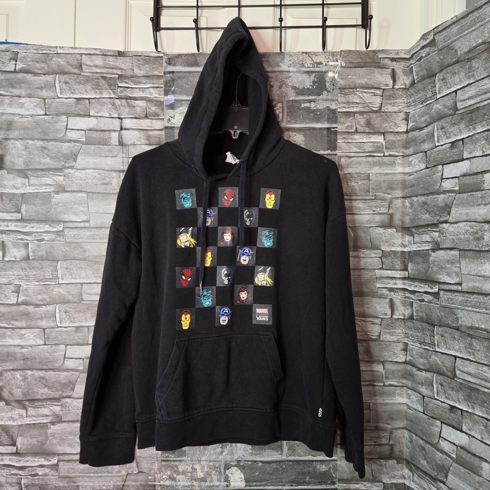 Vans x Marvel Black Hoodie Superheroes Tiles Graphic Pullover Retro Y2K Medium